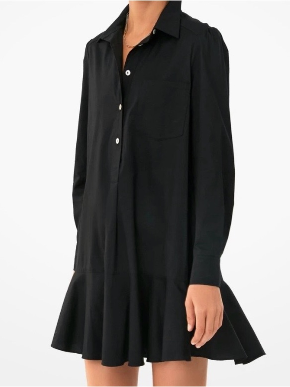 Tuckernuck Black Long-Sleeve mini Shirt Dress with Flared Hem